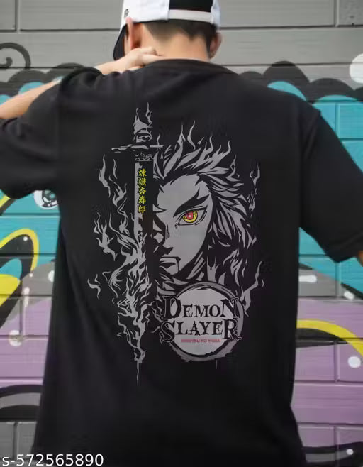 GARMIN Demon Slayer Oversized Black Cotton T-Shirt for Men